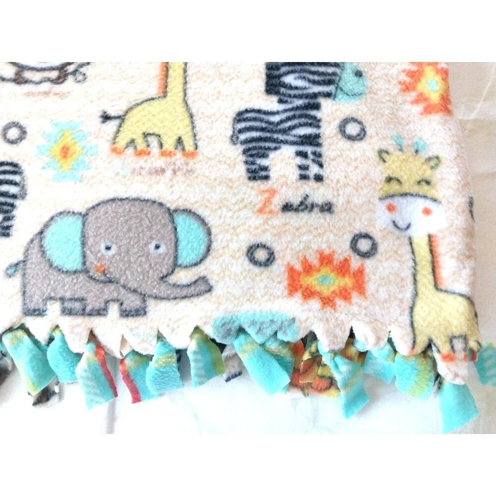 Safari Fleece Tied Blanket Kids, Nursery Jungle Theme Soft Blanket/Throw
